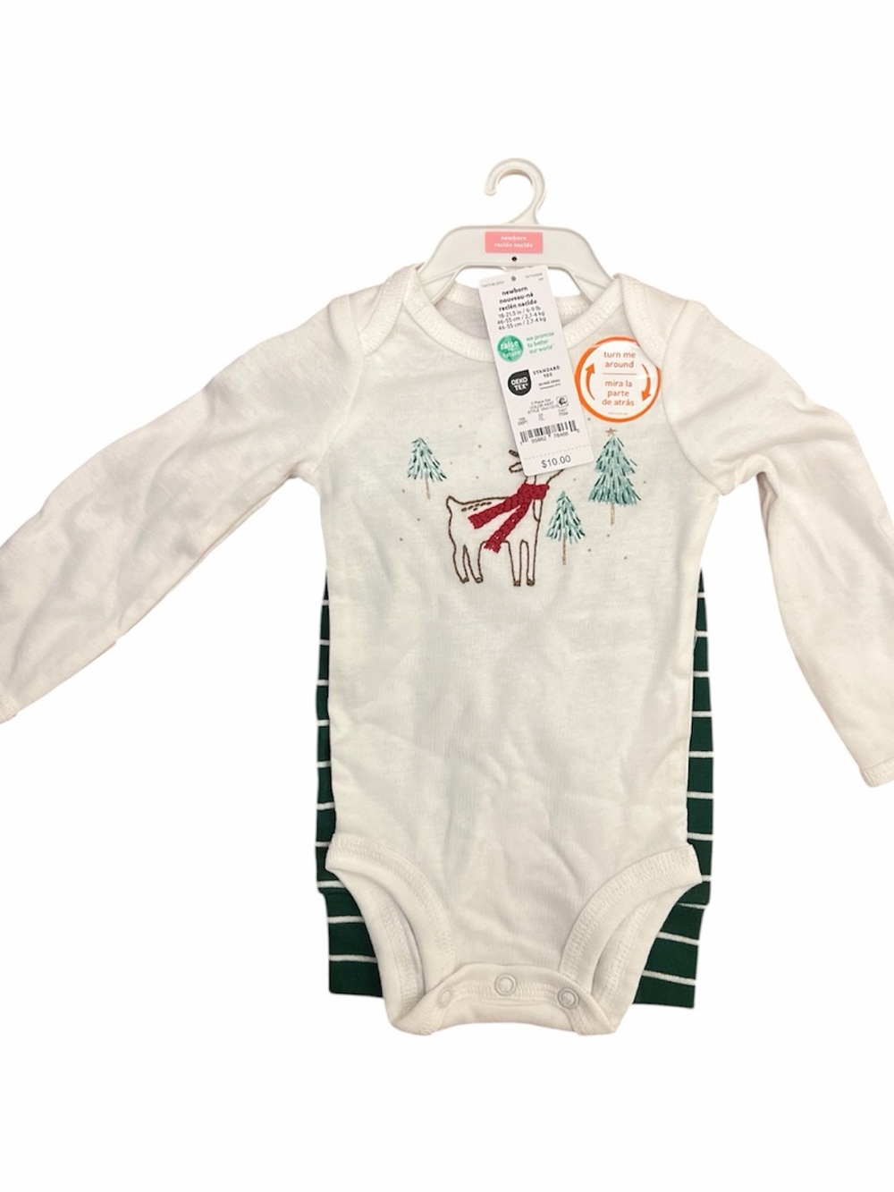 Carter's White Infant Embroidered Reindeer Holiday Bodysuit Matching Set